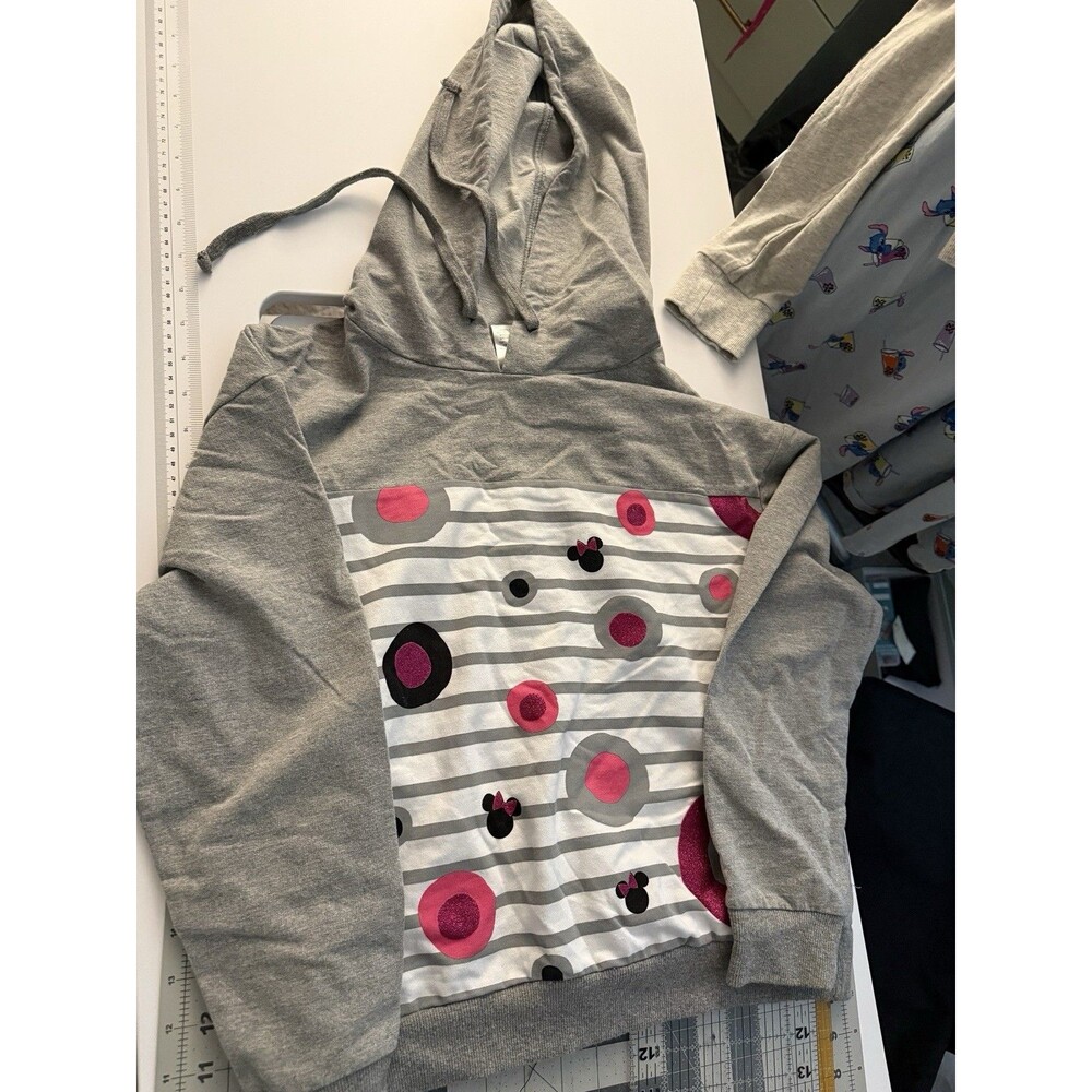 Disney Parks Minnie Mouse Pink Dot Stripe Glitter Gray  Lightweight Hoodie S
